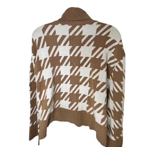 Houndstooth Pattern Turtleneck Sweater In Tan & White Medium By Laundry By Shell - Picture 5 of 8
